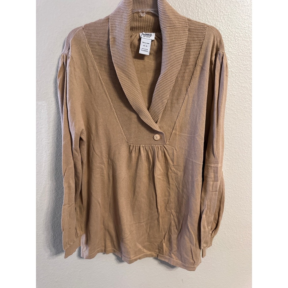 Monroe & Main Tan Button Neck Shawl Collar Cotton‎ Cashmere Blend Sweater XL
